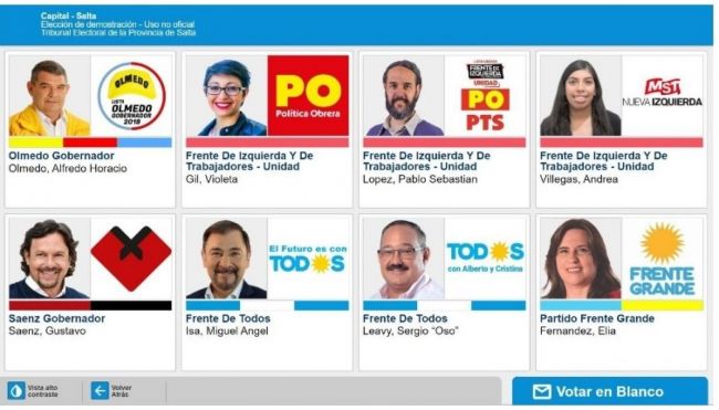 Pantalla electrónica con precandidatos a gobernador