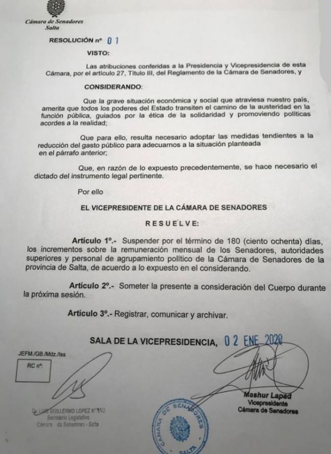 Congelamiento salarial en ámbito político