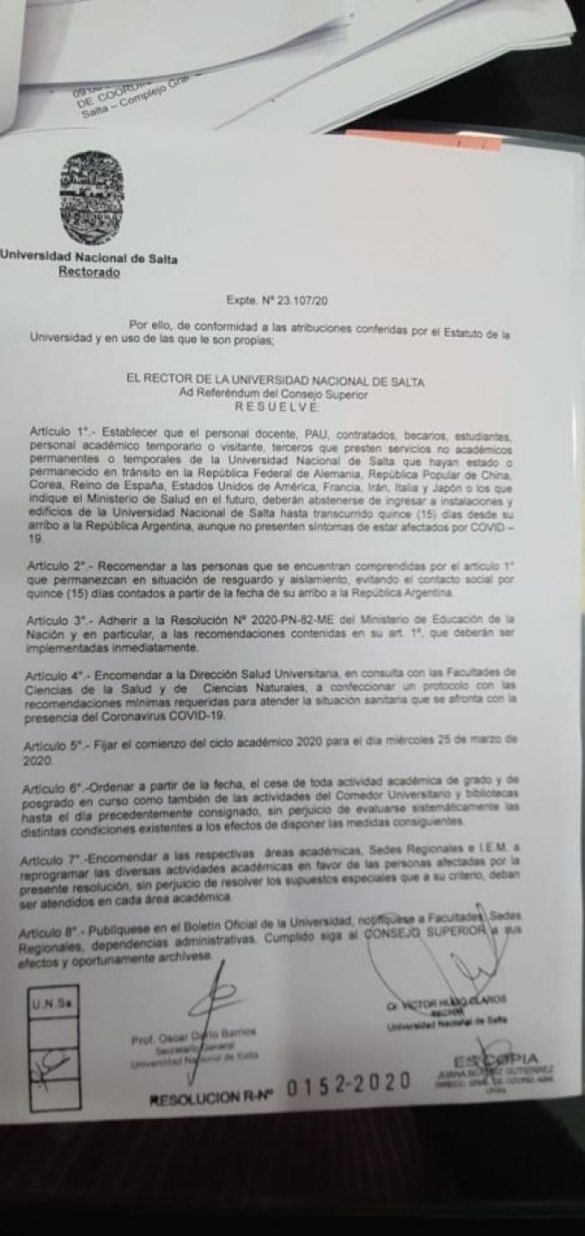 Suspensión de actividades en la UNSa