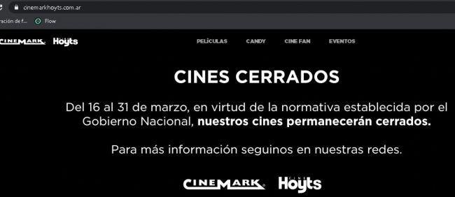 El comunicado en la página web de los cines
