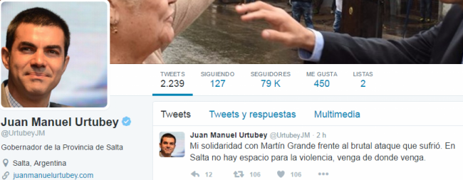 Uno de los Twitts en solidaridad con Martín Grande