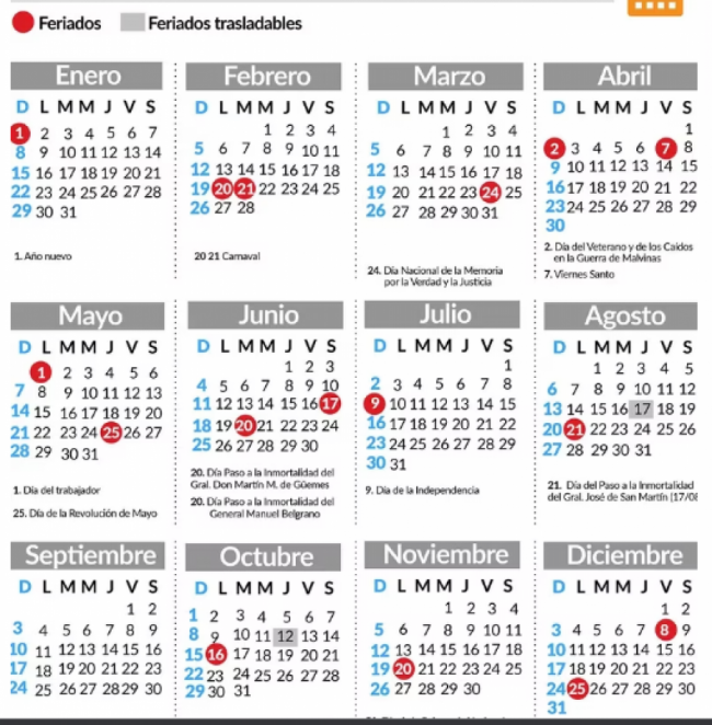 Calendario de feriados